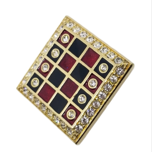 SWAROVSKI 1980S CRYSTAL CHECKERBOARD STATEMENT BROOCH - Picture 2 of 5
